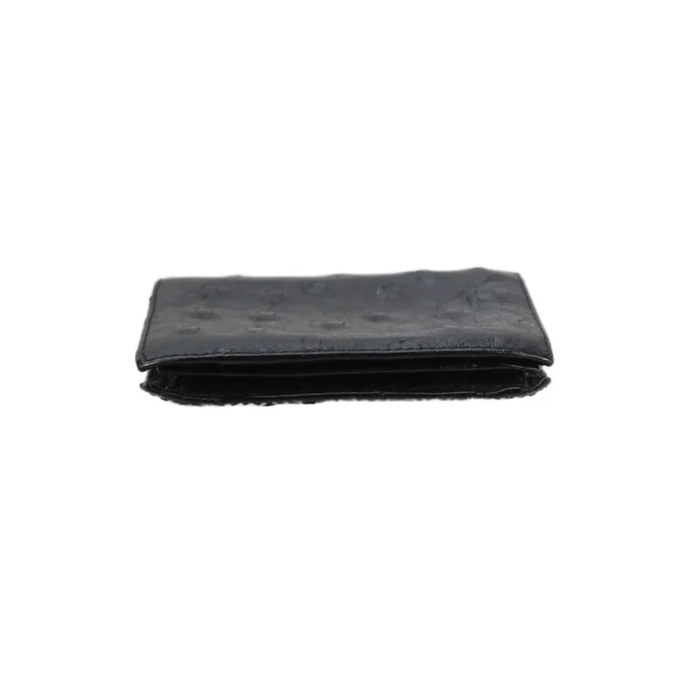 Lorenzi Unisex Black Ostrich Skin Bi Fold Card Holder Wallet 3"_4